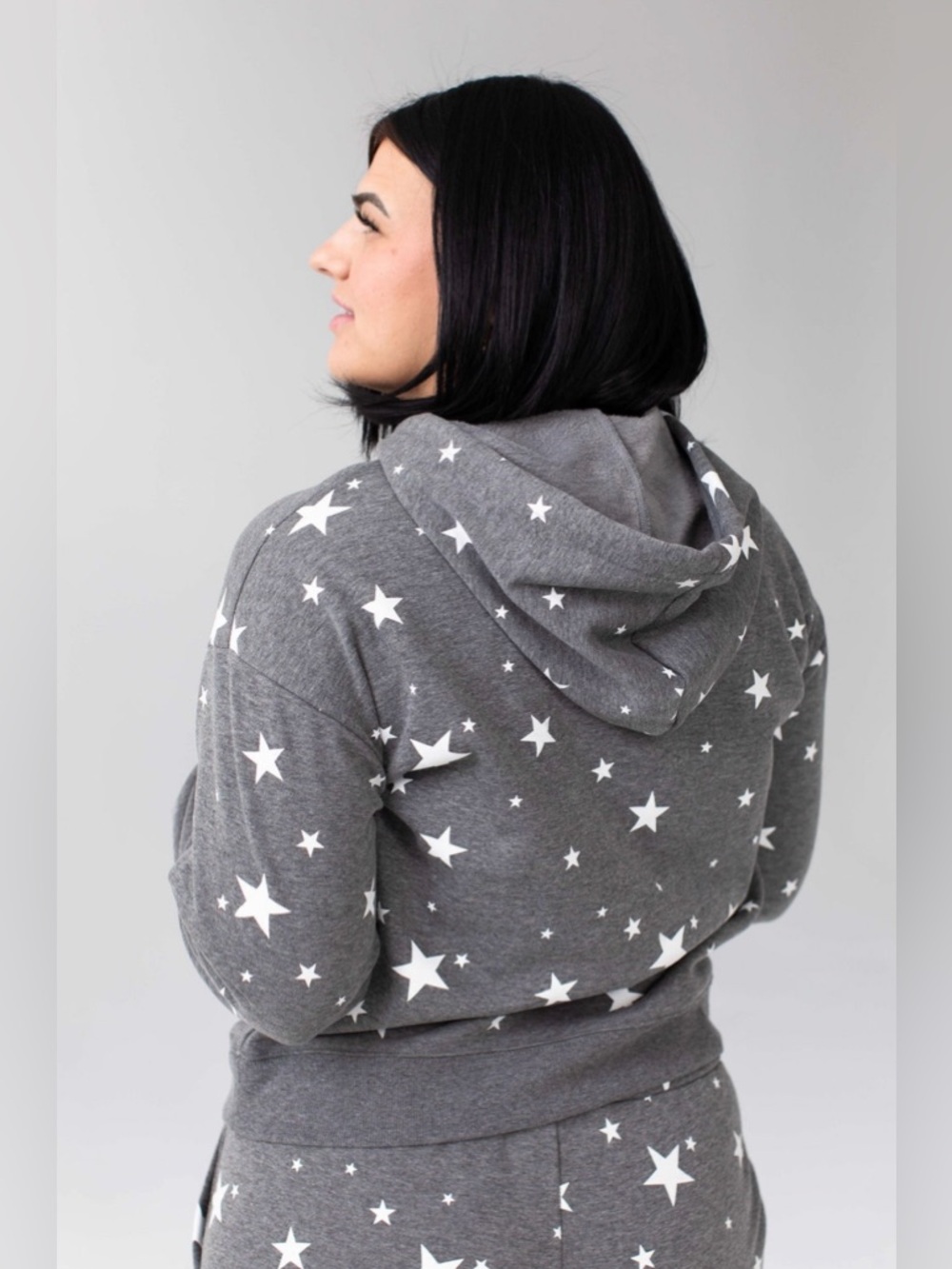 Savvi Shine Hoodie Star Print Gray Pullover | Plush Lined | Size L | EUC - Picture 5 of 13